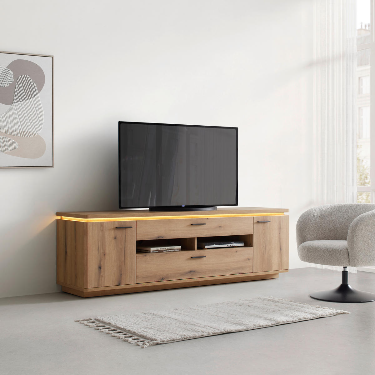 TV-ELEMENT barve hrasta  - barve hrasta/antracit, Natur, kovina/leseni material (150/81/44cm) - Hom`in