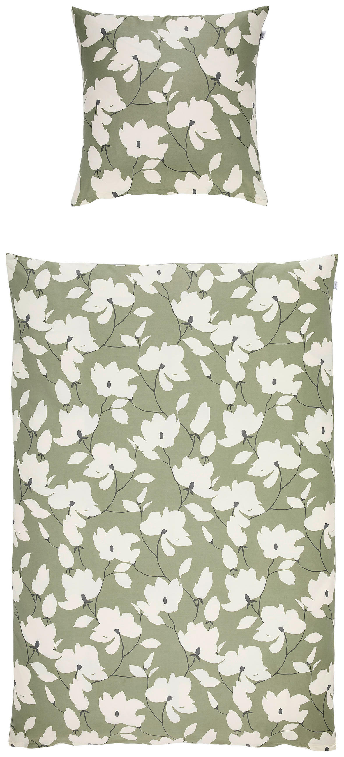 WENDEBETTWÄSCHE Schöner Wohnen - Fleur khaki Satin 135/200 cm  - Khaki/Grün, Design, Textil (135/200cm) - Schöner Wohnen