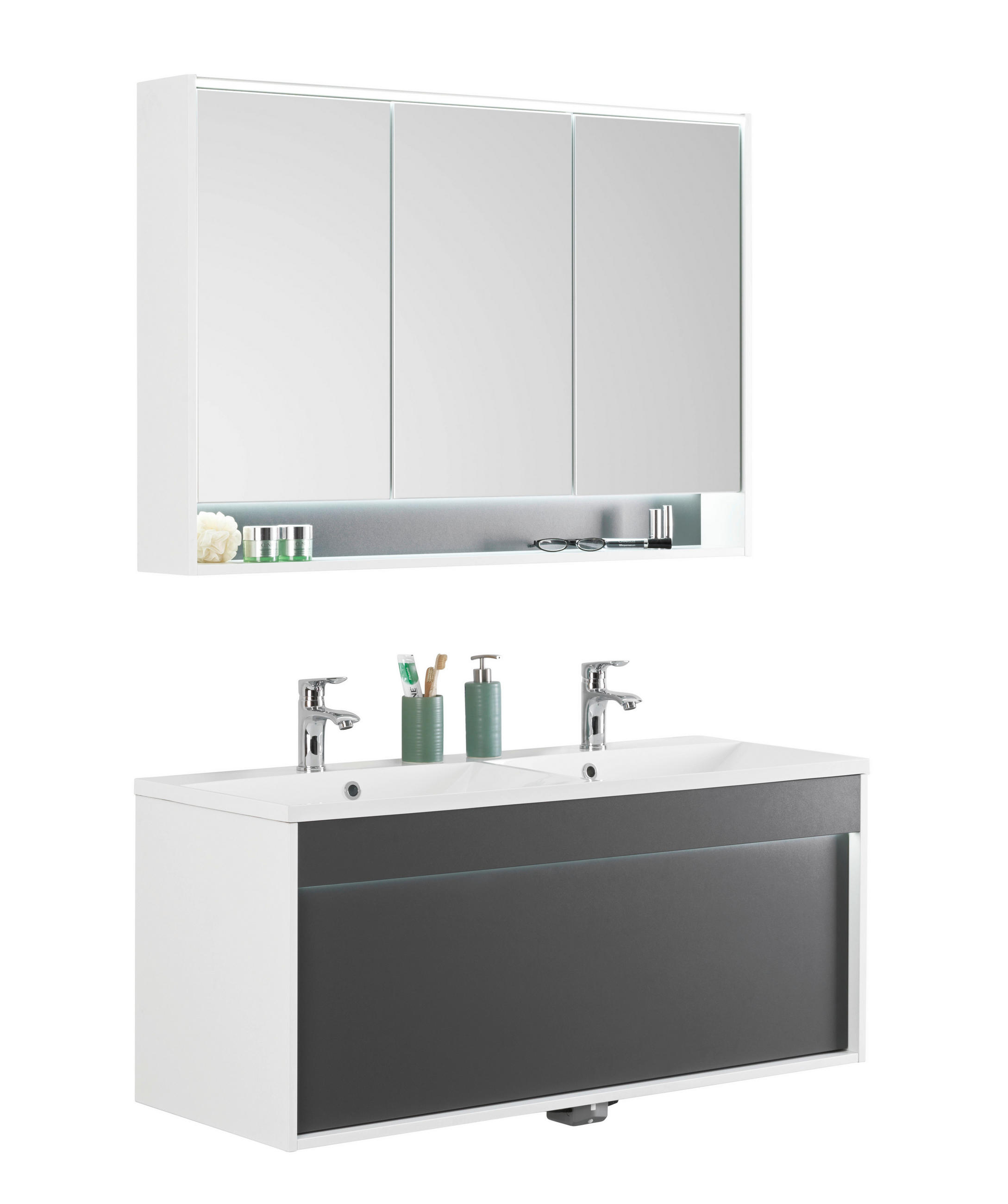 BADEZIMMER  in 120 cm  - Anthrazit/Weiß, KONVENTIONELL, Glas/Holzwerkstoff (120cm) - Voleo