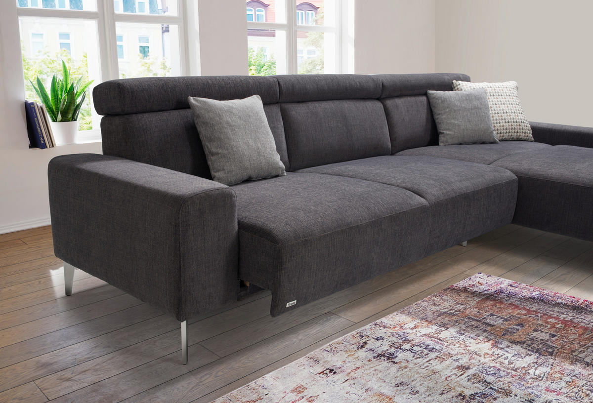 ECKSOFA Braun Webstoff  - Alufarben/Braun, Design, Textil/Metall (205/308cm) - Sedda