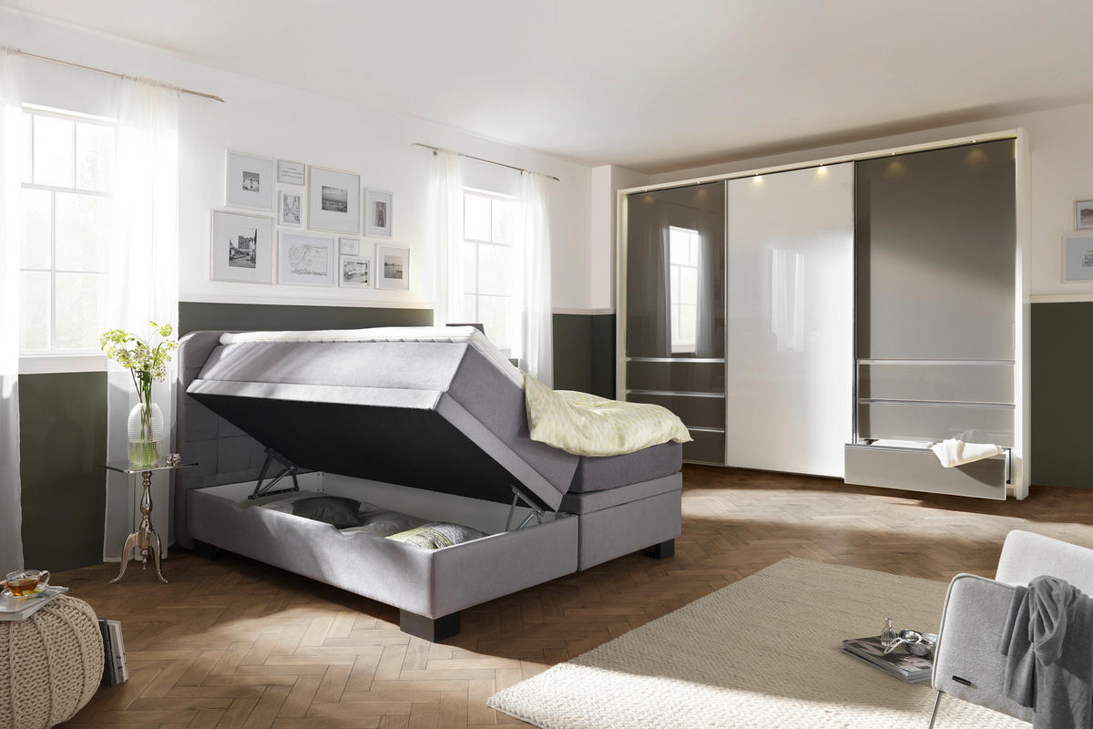 BOXSPRINGBETT 180/200 cm  in Hellgrau  - Hellgrau/Schwarz, Konventionell, Holz/Textil (180/200cm) - Elegando