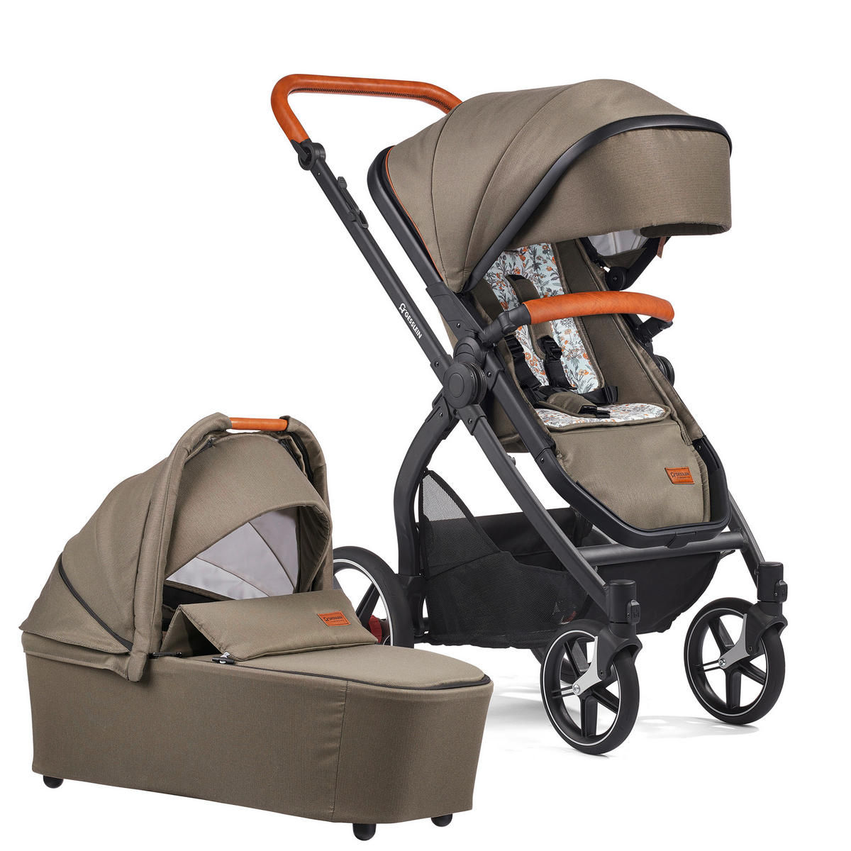 KINDERWAGENSET FX4 Life  - Cognac/Schwarz, Basics, Textil/Metall (57/129/100cm) - Gesslein