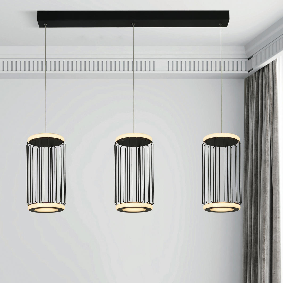 LED-HÄNGELEUCHTE Circolo Cage 90/16/150 cm   - Schwarz/Weiß, Design, Kunststoff/Metall (90/16/150cm) - Searchlight