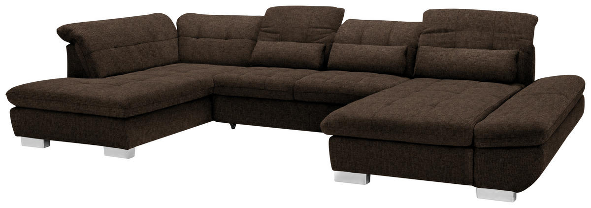 WOHNLANDSCHAFT in Mikrofaser Braun  - Chromfarben/Braun, Design, Kunststoff/Textil (211/350/204cm) - Xora