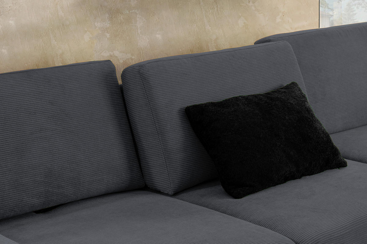 ECKSOFA in Cord Anthrazit  - Anthrazit/Schwarz, Design, Textil/Metall (298/185cm) - Pure Home Lifestyle