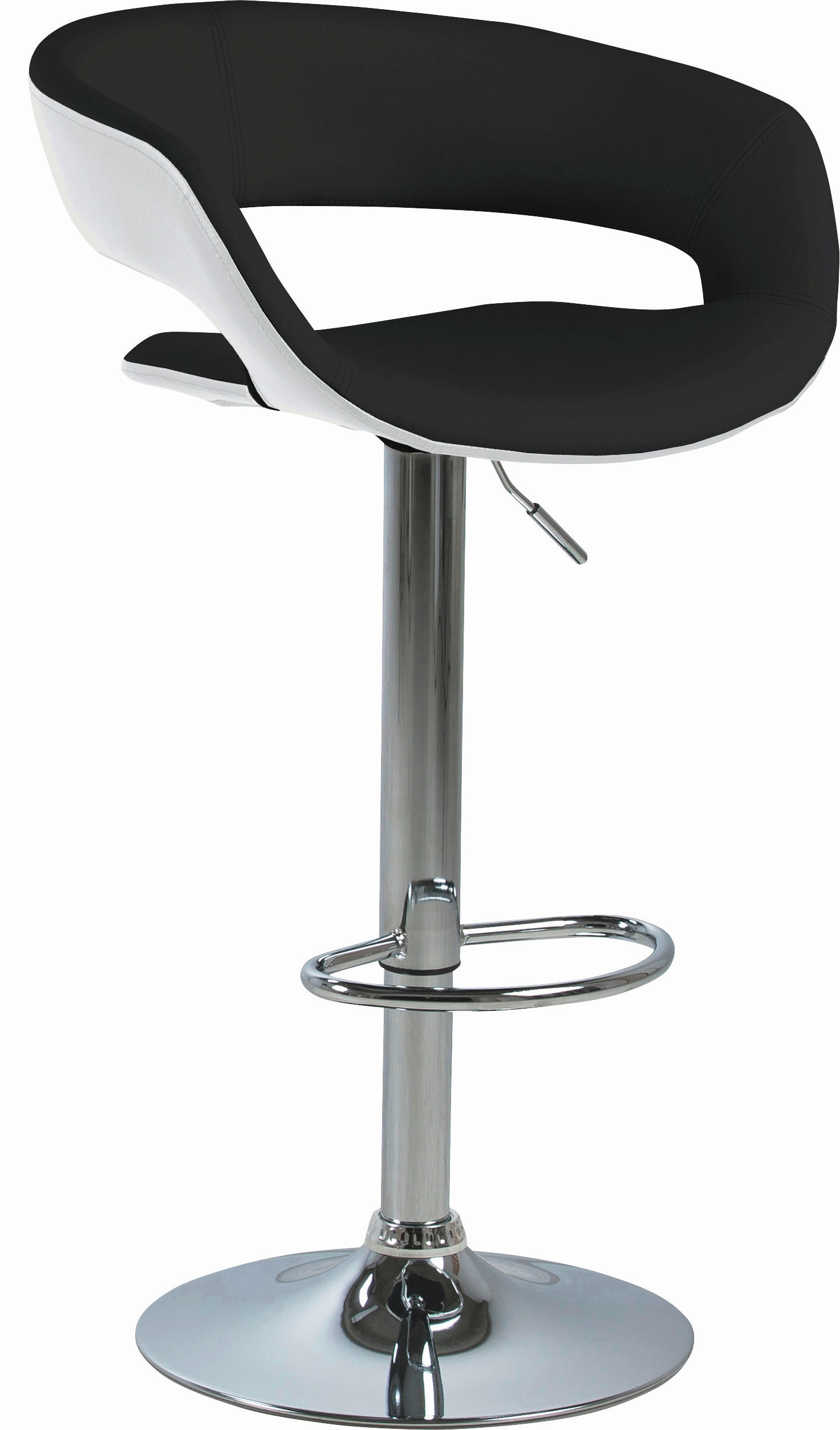 TABURET DE BAR in textil negru, alb  - alb/culoare crom, Design, metal/textil (54/83-104/49cm) - Carryhome
