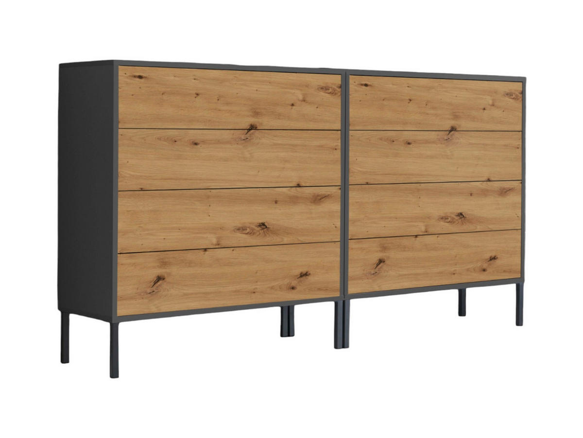 SIDEBOARD Mailand Set 1 + MF  in 158/86/33 cm  - Anthrazit/Eiche Artisan, MODERN, Holzwerkstoff/Metall (158/86/33cm) - MID.YOU
