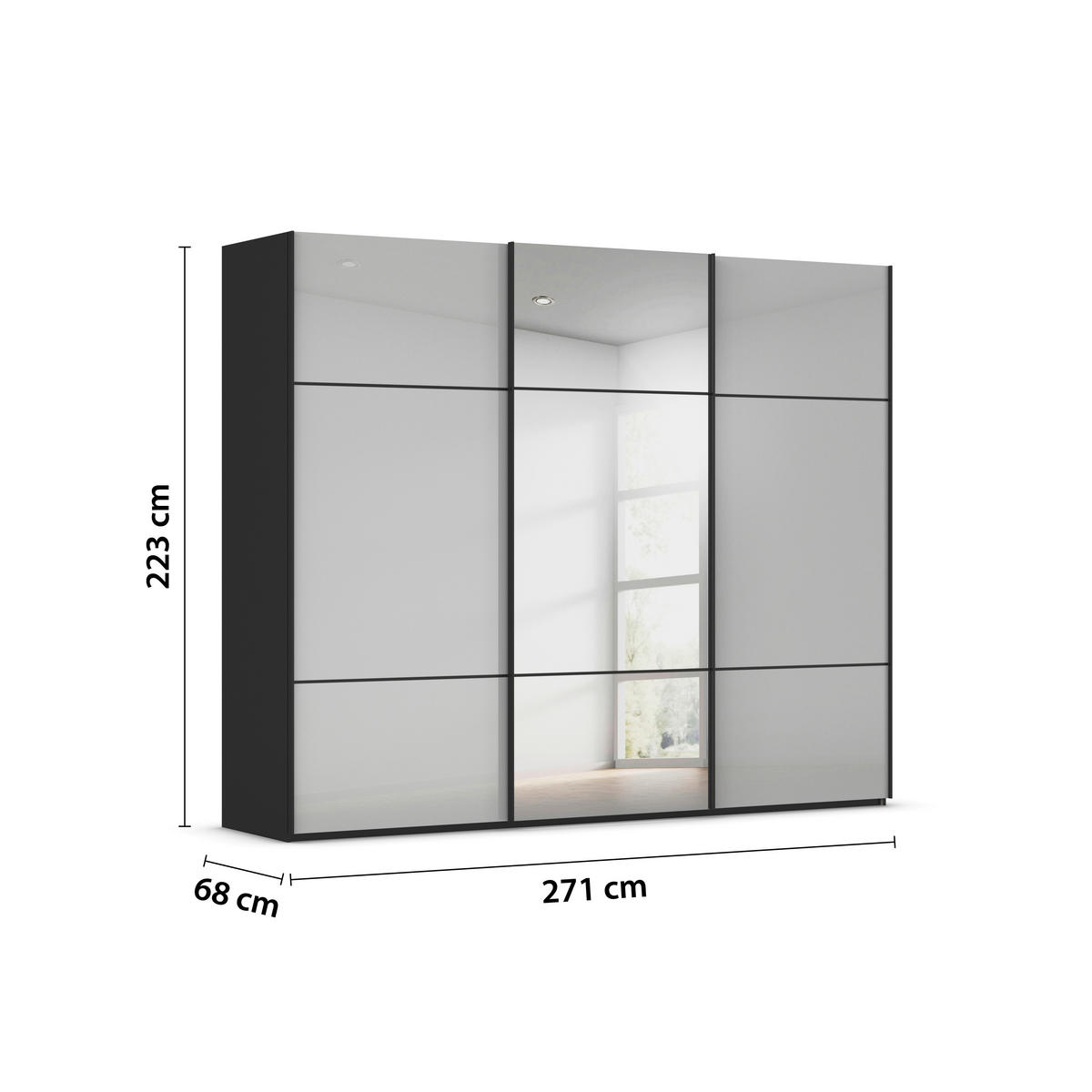 SCHWEBETÜRENSCHRANK in Grau, Schwarz  - Schwarz/Grau, Konventionell, Glas/Holzwerkstoff (271/223/68cm) - Novel