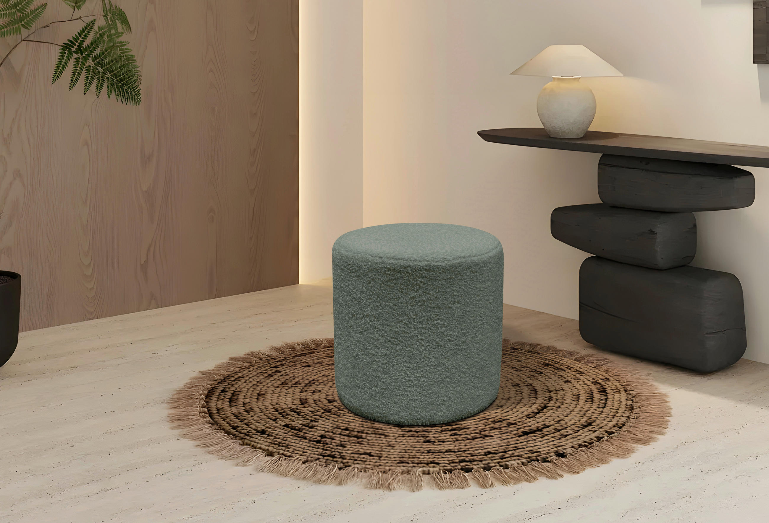 HOCKER Teddystoff Grün  - Weiß/Grün, Trend, Kunststoff/Textil (35/35/36cm) - Novel