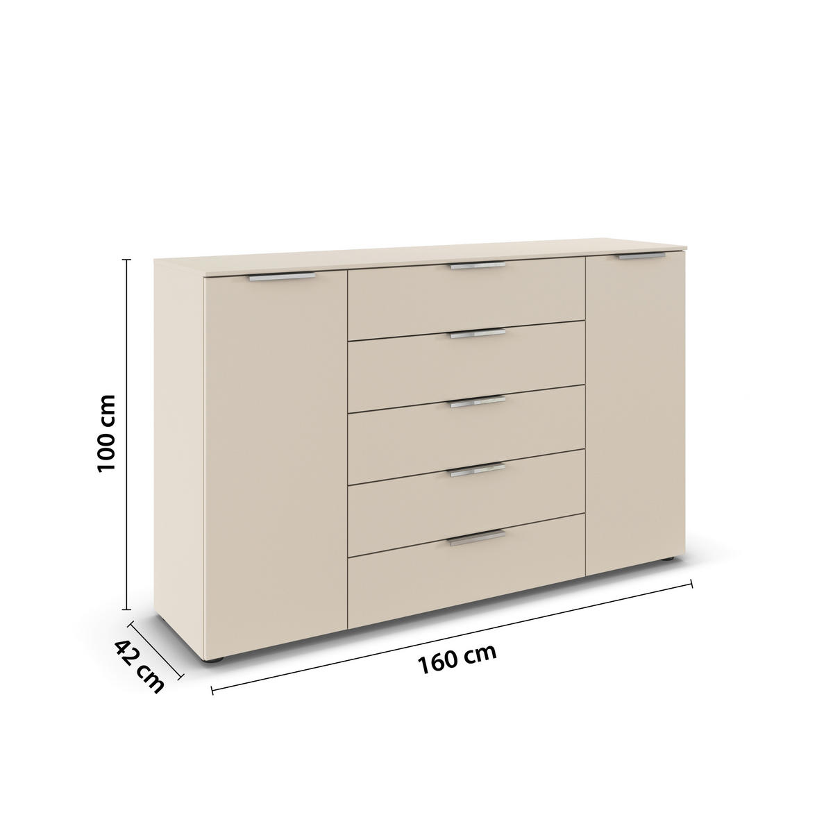 BYRÅ 160/100/42 cm  - kromfärg/champagne, Modern, metall/trämaterial (160/100/42cm) - Rauch Möbel