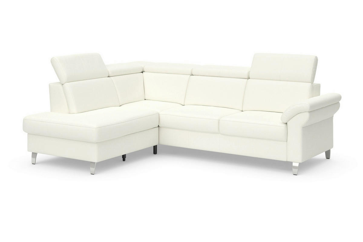 ECKSOFA 194/245 cm ARNGAST E in Echtleder Weiß Kopfteilverstellung  194/245 cm  - Chromfarben/Weiß, Basics, Leder/Textil (194/245cm) - Sit & More