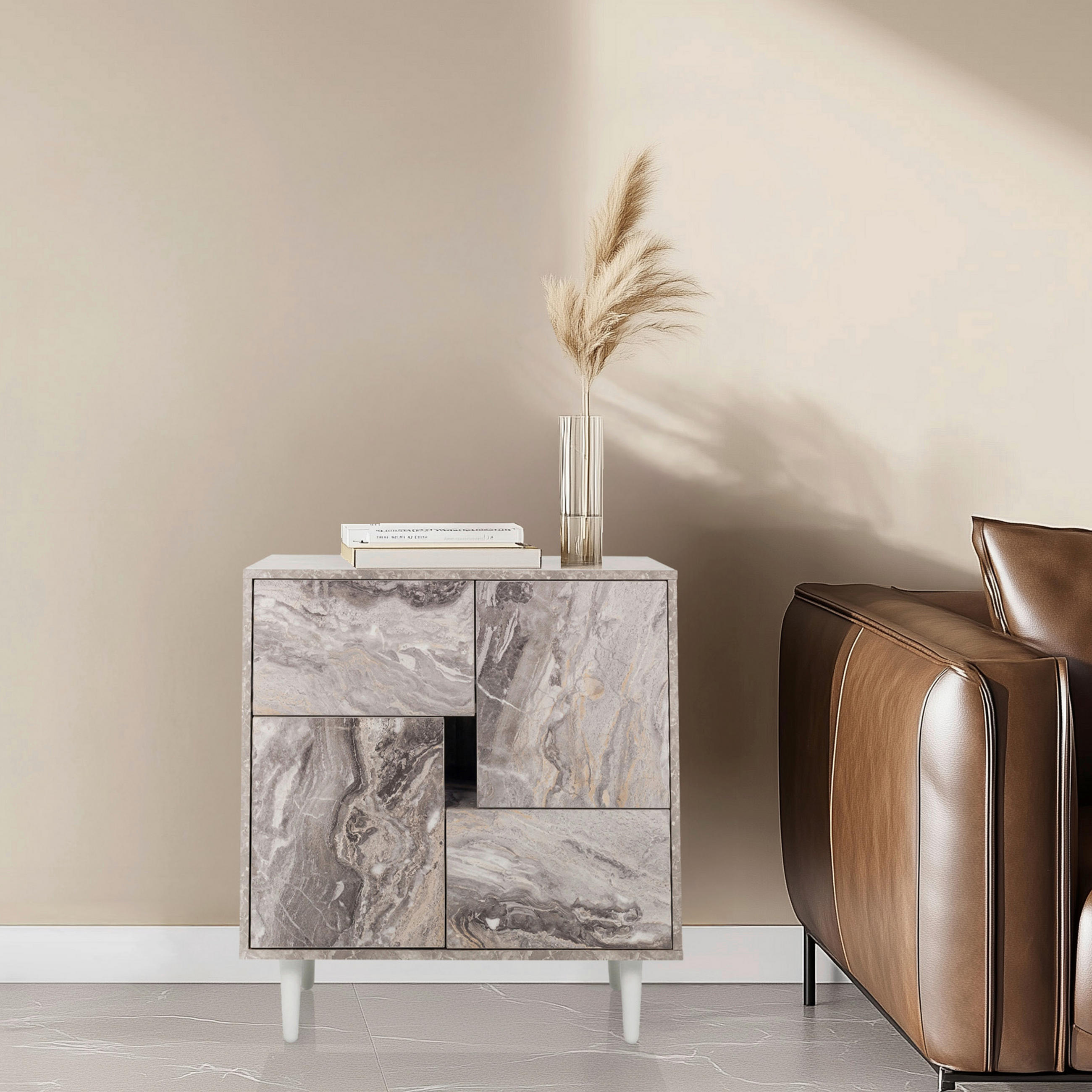 BYRÅ 72/77/39,5 cm  - vit/brun, Modern, trämaterial/trä (72/77/39,5cm) - MID.YOU