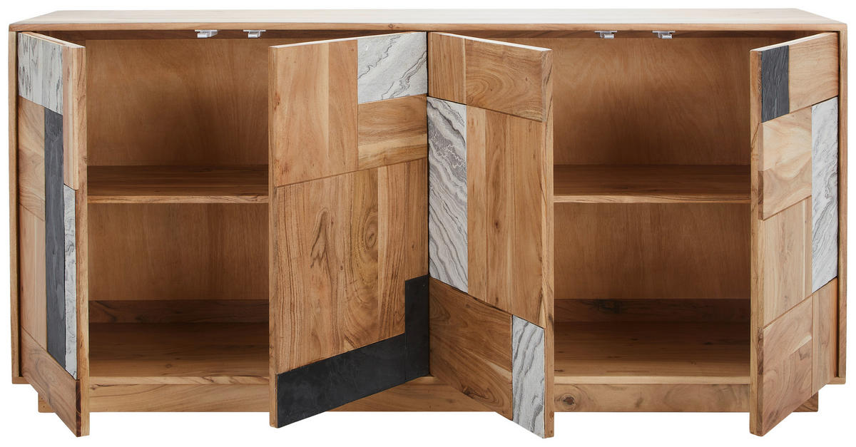 KOMODA, antracit, bela, barve akacije  - bela/antracit, Design, kamen/les (170/80/40cm) - Novel