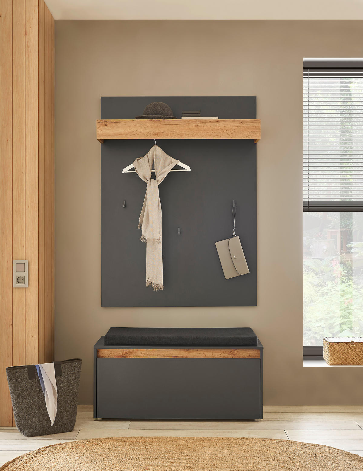 GARDEROBE 3-teilig  in 100/200/40 cm  - Anthrazit/Eiche Wotan, Design, Holzwerkstoff/Textil (100/200/40cm) - Modante