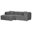 ECKSOFA Dunkelgrau Cord Zierkissen, Rücken echt  - Dunkelgrau/Schwarz, KONVENTIONELL, Kunststoff/Textil (162/250cm) - Carryhome