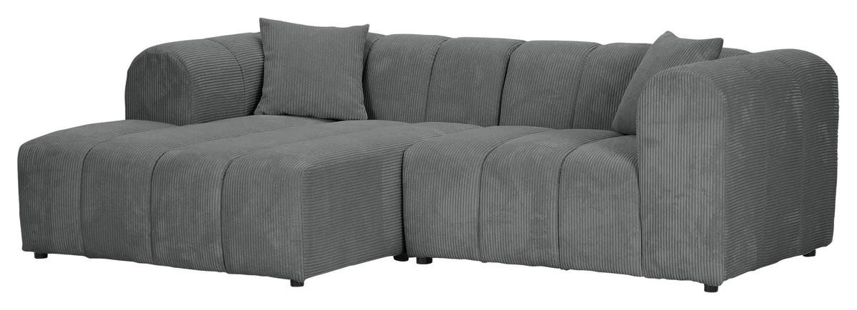 ECKSOFA Dunkelgrau Cord Zierkissen, Rücken echt  - Dunkelgrau/Schwarz, KONVENTIONELL, Kunststoff/Textil (162/250cm) - Carryhome