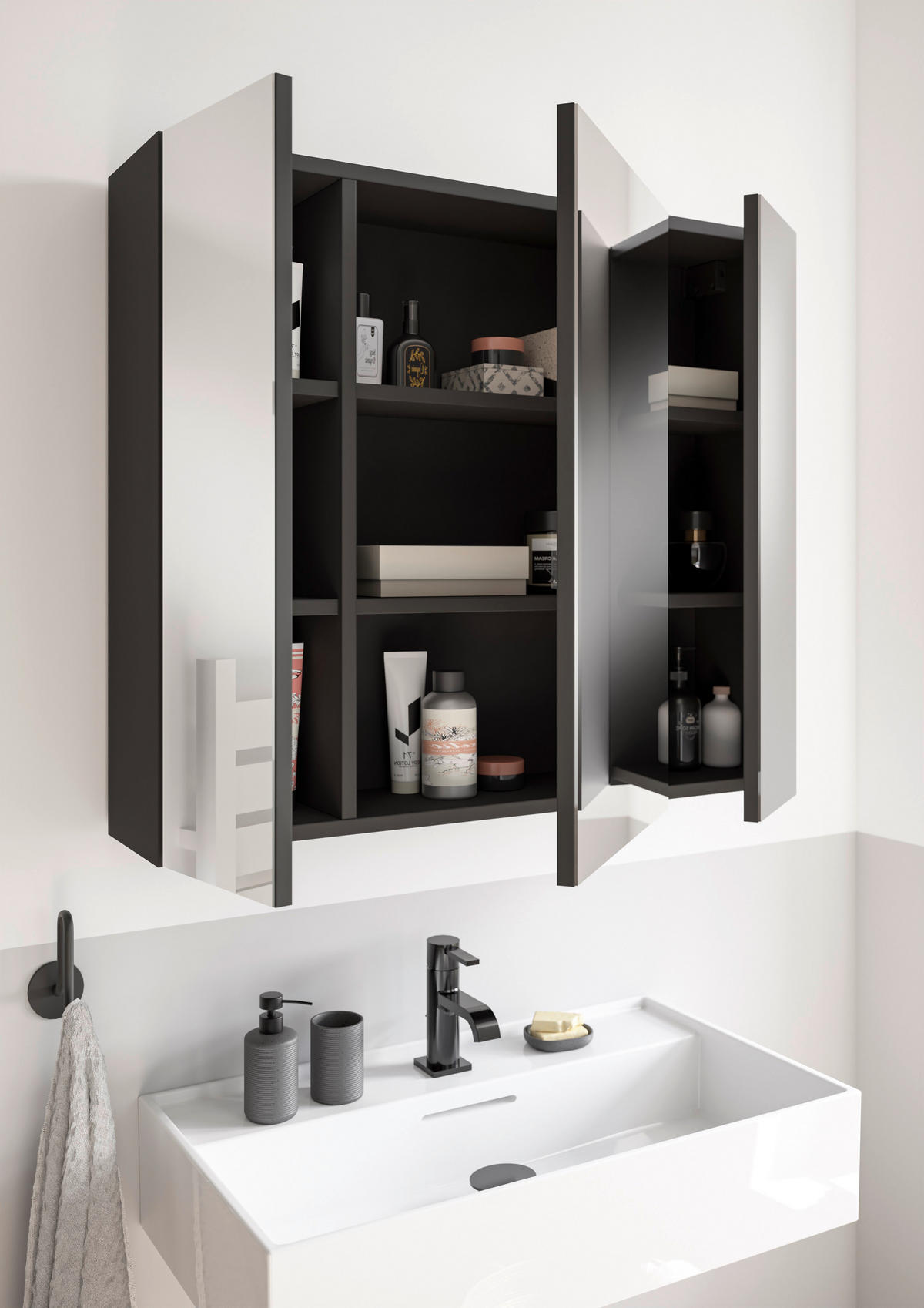 SPIEGELSCHRANK 80/70/20 cm  - Schwarz, MODERN, Glas/Holzwerkstoff (80/70/20cm) - MID.YOU