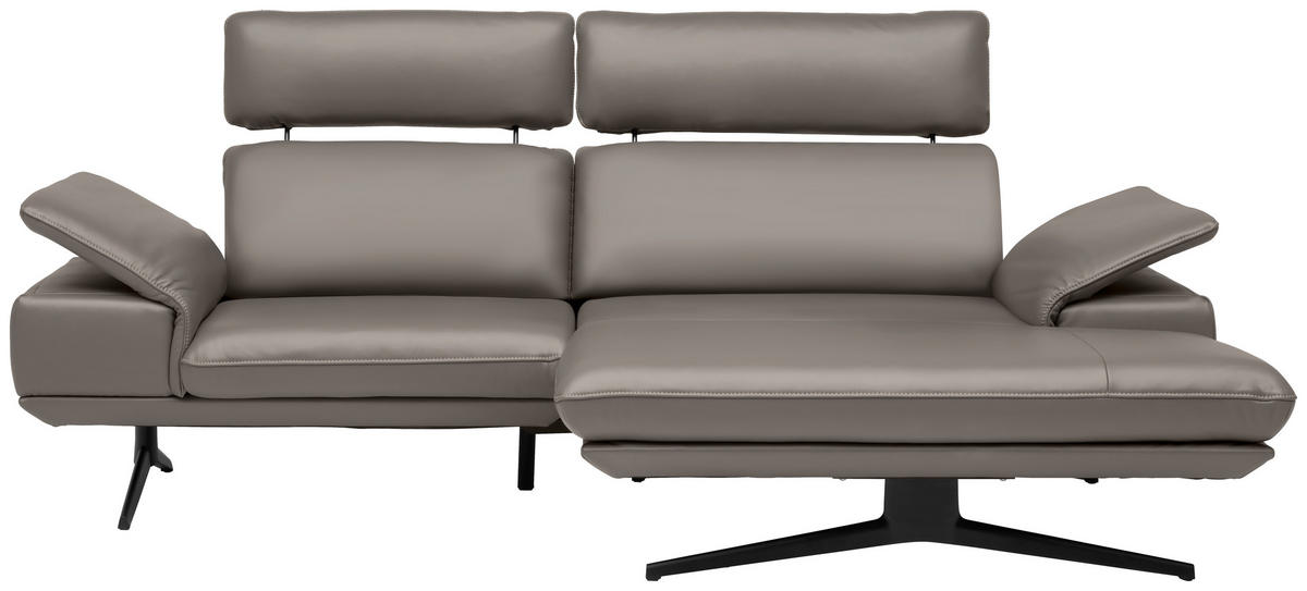 ECKSOFA Echtleder Graubraun  - Graubraun/Beige, Design, Leder/Metall (239/150cm) - Koinor