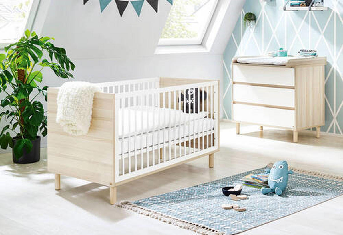 BABYZIMMER FLOW  - Eschefarben/Weiß, Design, Holzwerkstoff - Pinolino