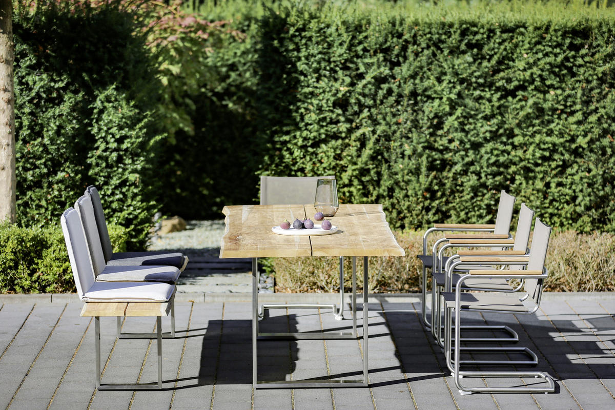 GARTENTISCH 220/95/76 cm Metall rechteckig  - Silberfarben/Teakfarben, Design, Holz/Metall (220/95/76cm)