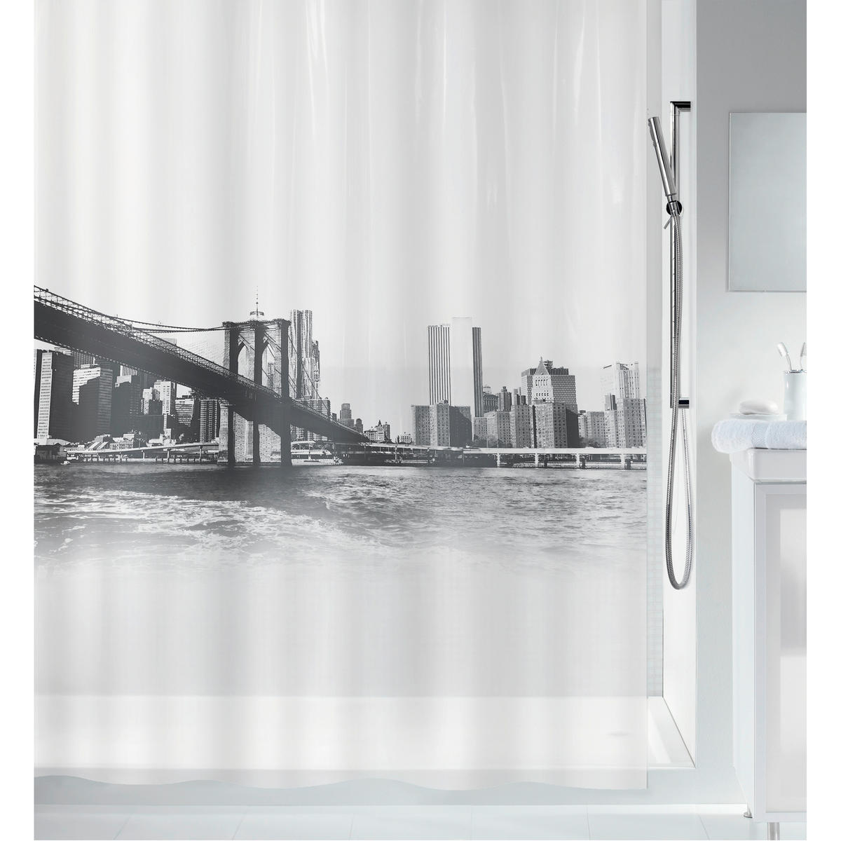 DUSCHVORHANG NEW BROOK 180/200 cm  - Schwarz, Basics, Kunststoff (180/200cm) - Spirella
