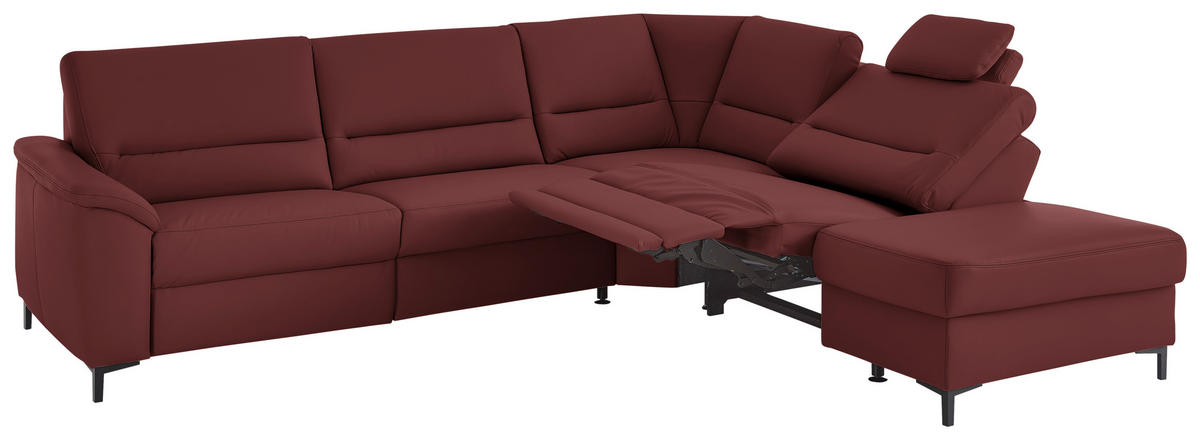 ECKSOFA  in Echtleder Brombeere  290/249 cm  - Brombeere/Schwarz, KONVENTIONELL, Leder/Metall (290/249cm) - Beldomo Premium