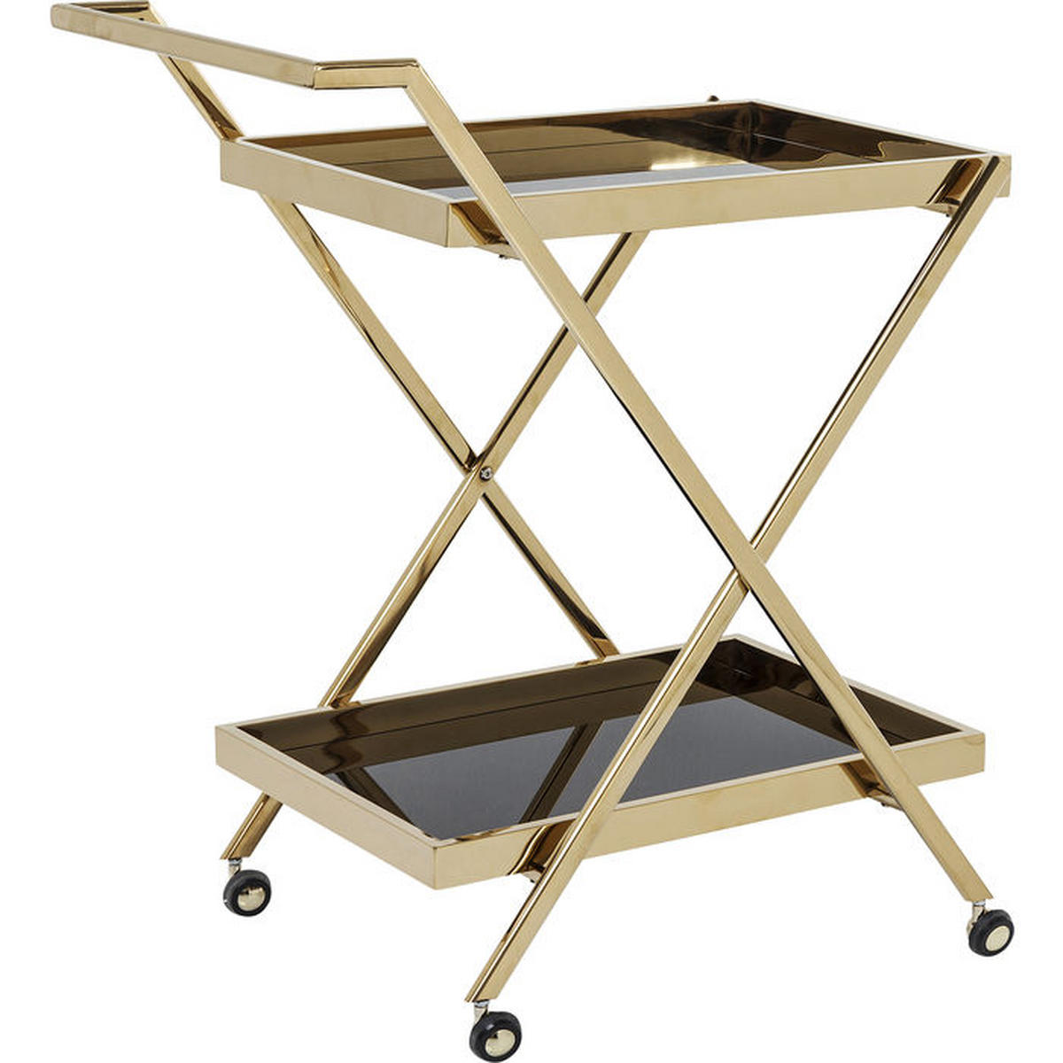 SERVIERWAGEN Schwarz, Messingfarben  - Messingfarben/Schwarz, KONVENTIONELL, Glas/Metall (89/50/76cm) - Kare-Design