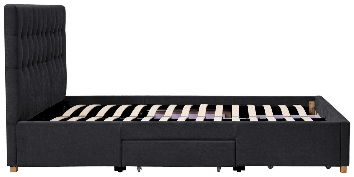 POLSTERBETT 140/200 cm, inkl. gepolstertes Kopfteil, Lattenrost, Bettschubladen,  in Dunkelgrau  - Dunkelgrau/Naturfarben, Design, Holz/Textil (140/200cm) - Boxxx