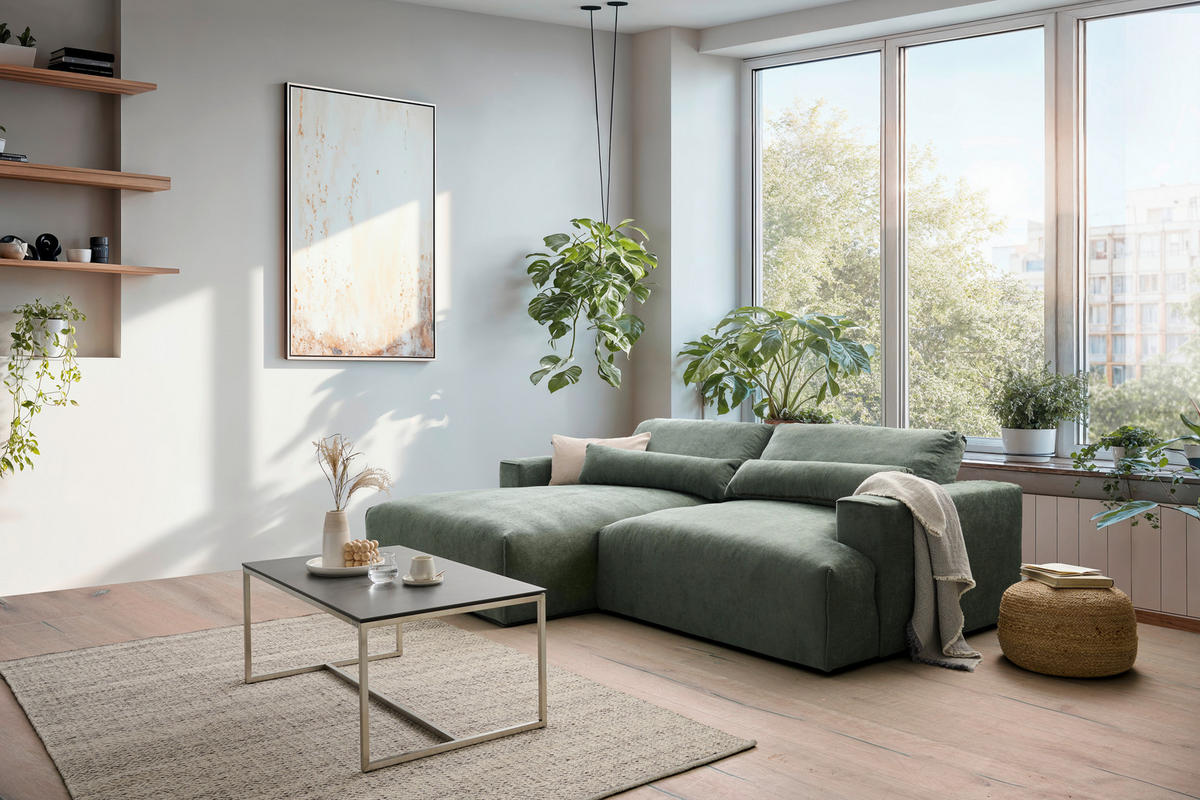 ECKSOFA Felicia Graugrün Struktur  - Schwarz/Graugrün, Design, Kunststoff/Textil (187/267cm) - Stylife