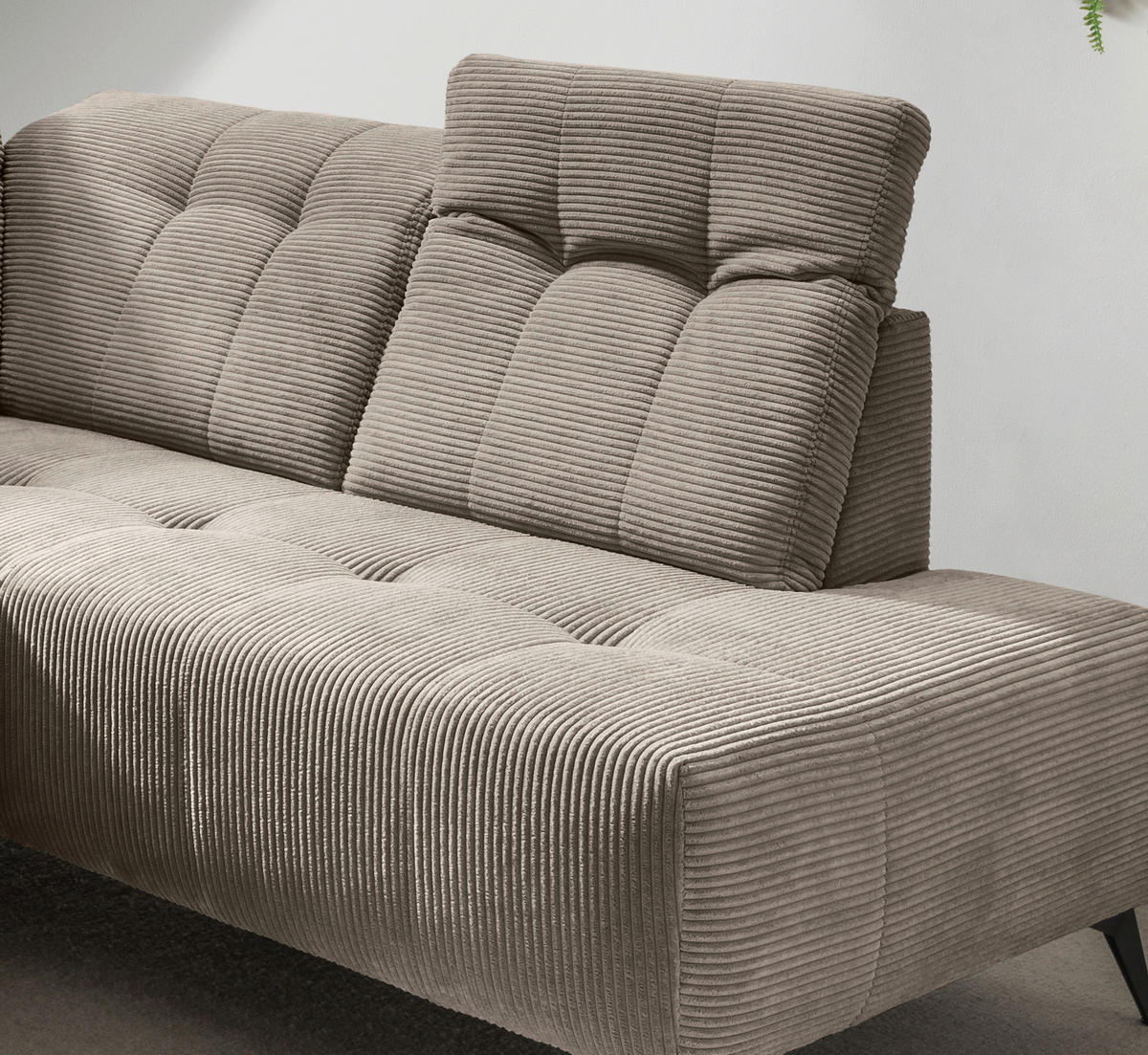 ECKSOFA in Cord Graubraun  - Graubraun/Schwarz, Modern, Textil/Metall (272/200cm) - Livetastic