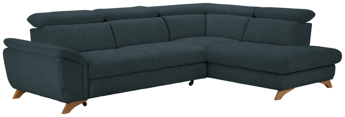 ECKSOFA in Flachgewebe Blau  - Blau/Eichefarben, Modern, Holz/Textil (287/212cm) - Valnatura
