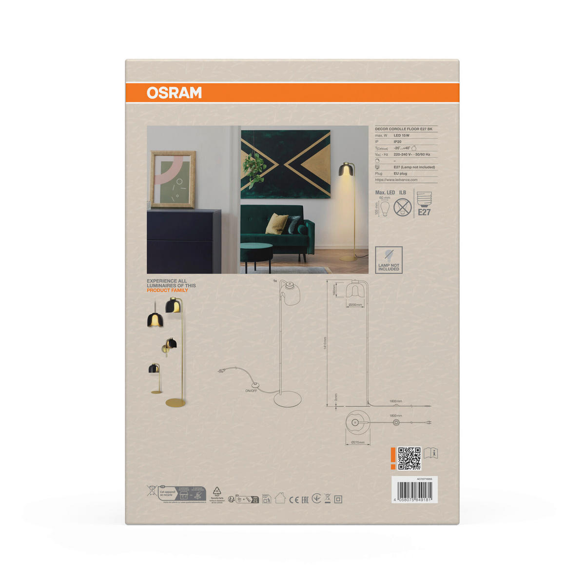 STEHLEUCHTE 27/141 cm    - Schwarz, Basics, Glas/Metall (27/141cm) - Osram