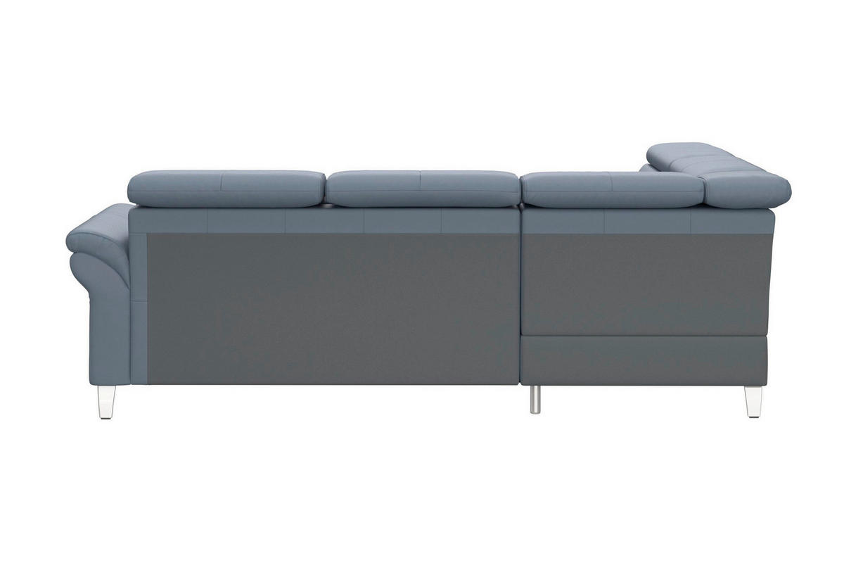 ECKSOFA ARNGAST E Graublau Kombination Echtleder/Stoff Mikrofaser Bettkasten, Kopfteilverstellung  - Chromfarben/Graublau, Basics, Leder/Textil (194/245cm) - Sit & More