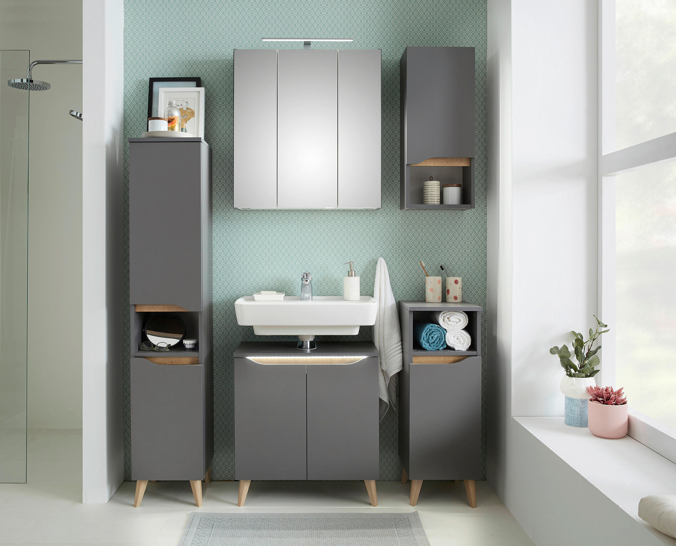 Pelipal Spiegelschrank QS 357 Dunkelgrau 65x70x16 cm