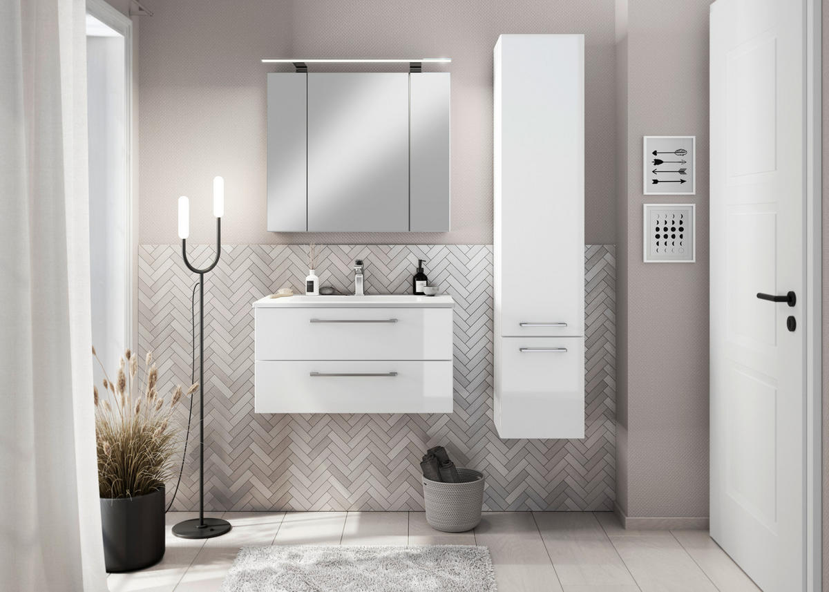 BADEZIMMER 4-teilig  in 82,2 cm  - Chromfarben/Weiß Hochglanz, Basics, Glas/Keramik (82,2cm)