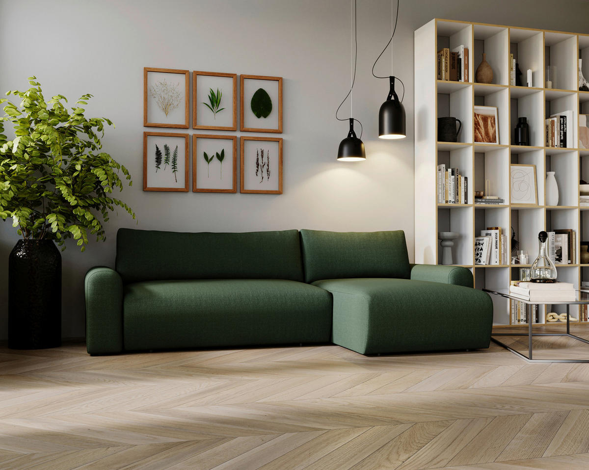 ECKSOFA Grün  - Creme/Schwarz, Design, Kunststoff/Textil (246/150cm) - Livetastic