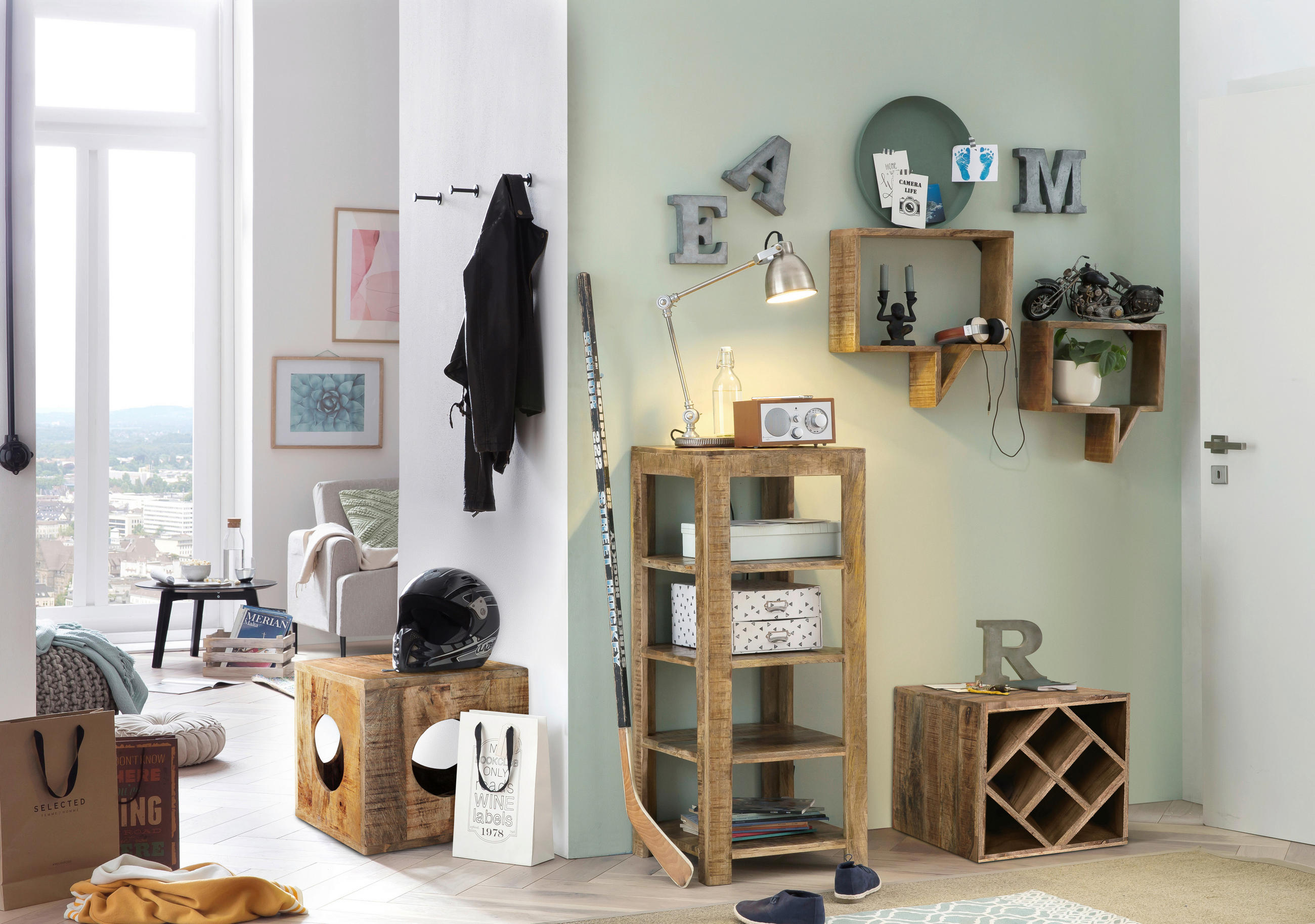 Thumbnail - Livetastic Weinregal, Natur, Holz, Mangoholz, massiv, 40x40x25 cm, Küchen, Küchenmöbel, Küchenregale