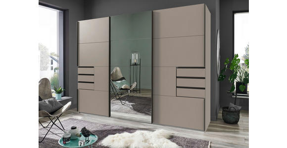 SCHWEBETÜRENSCHRANK 270/208/64 cm 3-türig Graphitfarben, Sahara - Schwarz/Graphitfarben, Design, Glas/Holzwerkstoff (270/208/64cm) - Carryhome