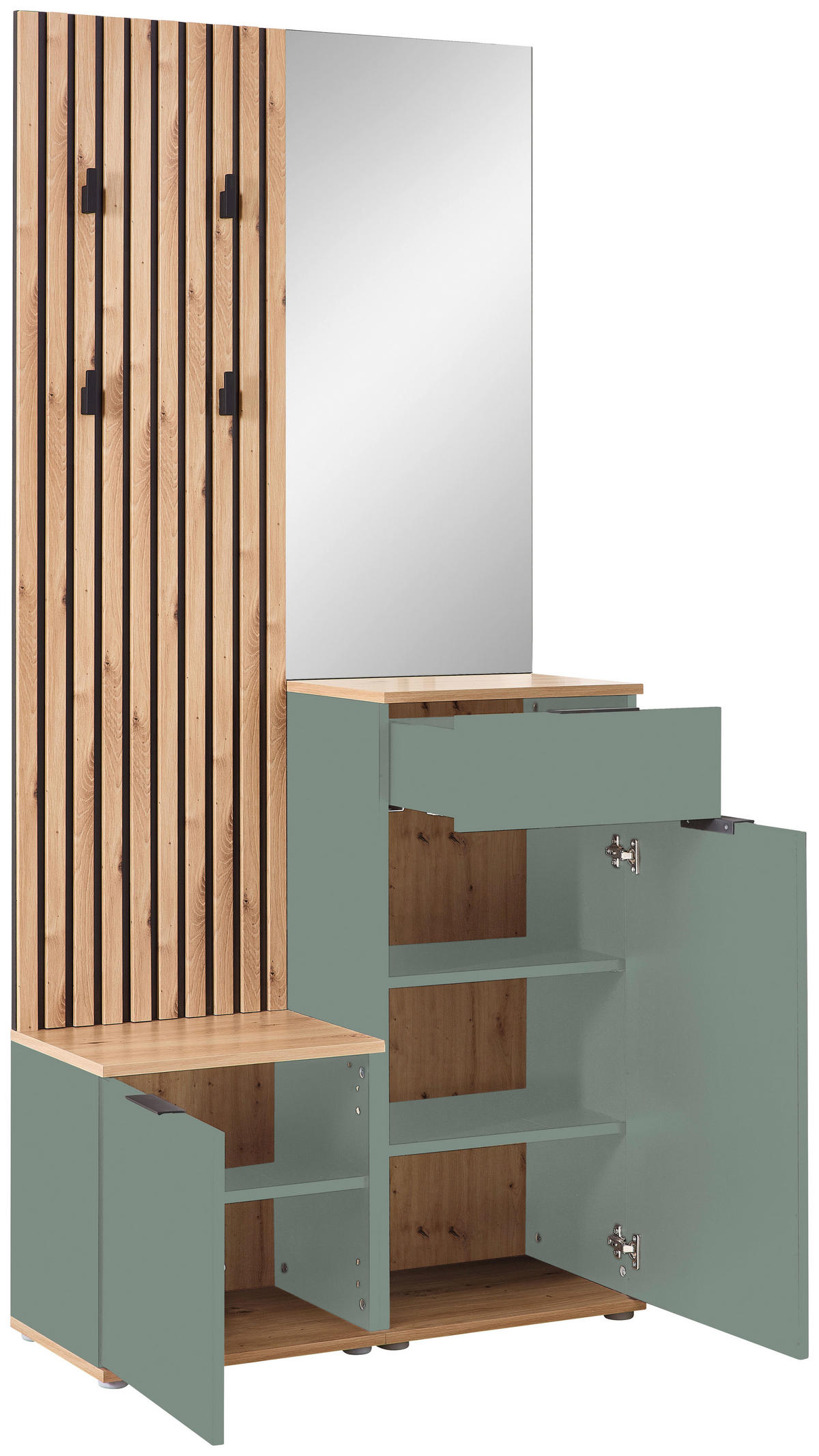 GARDEROBE 4-teilig  in 88/195/35 cm  - Salbeigrün/Eiche Artisan, Design, Glas/Holzwerkstoff (88/195/35cm) - Xora
