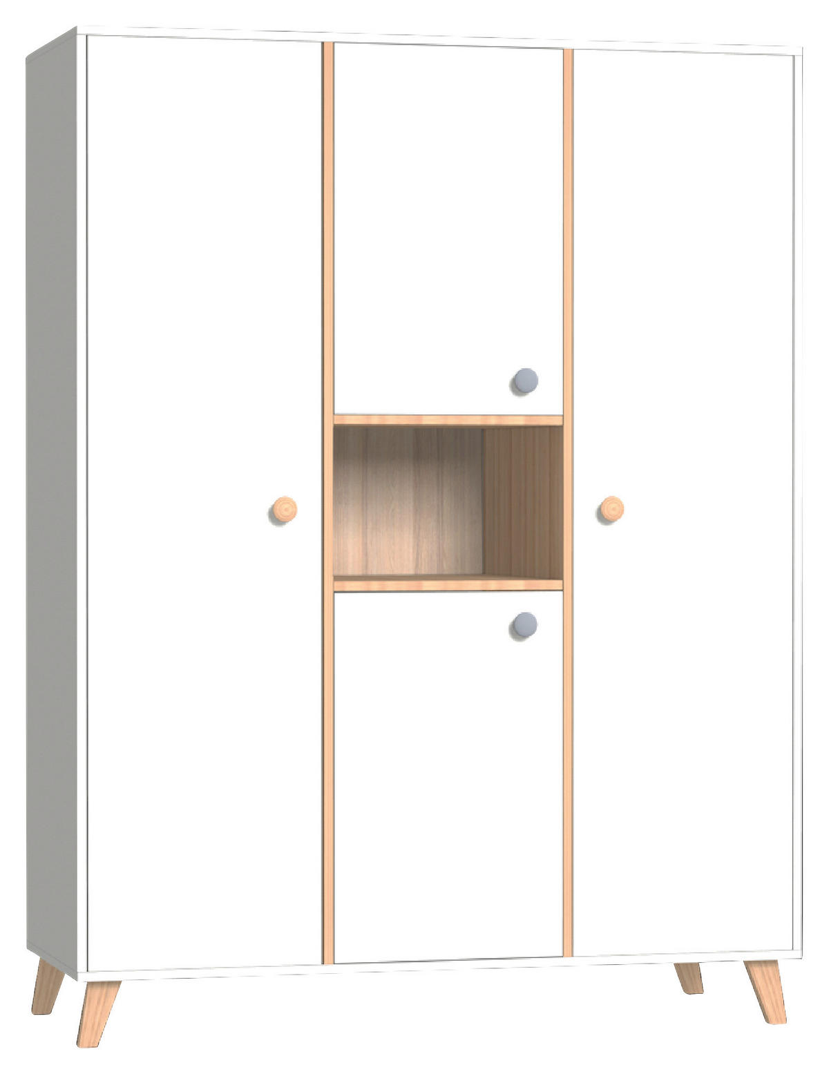BABYKLEIDERSCHRANK Colette Naturfarben, Weiß Hochglanz  - Weiß Hochglanz/Naturfarben, Basics, Holz/Holzwerkstoff (143/190/57cm) - FAKTUM