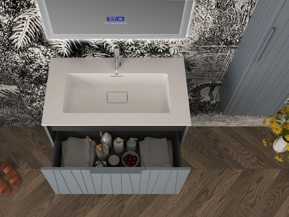 MOSDÓ ALSÓSZEKRÉNY 81/46/45 cm  - kék/magasfényű fehér, Basics, faalapú anyag/fém (81/46/45cm) - Welnova