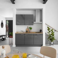 KÜCHENBLOCK Flash 180 cm  in Eichefarben, Schieferfarben  - Schieferfarben/Edelstahlfarben, MODERN, Holzwerkstoff/Metall (180cm) - Nobilia