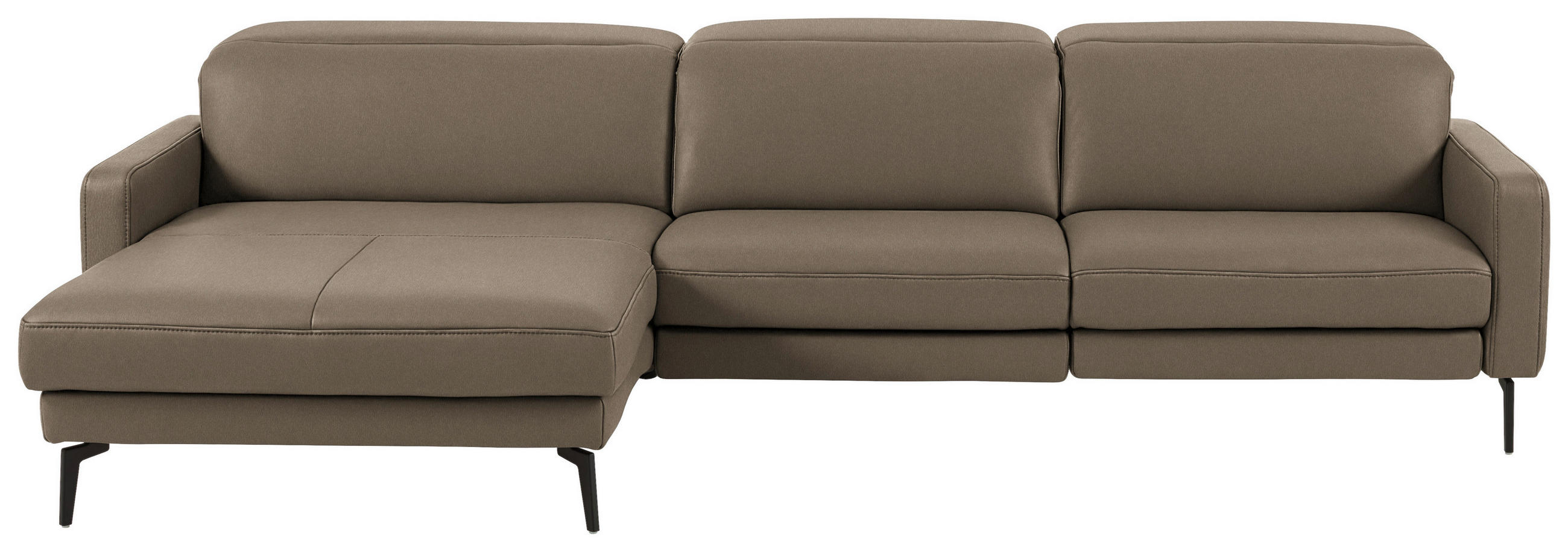 ECKSOFA 179/323 cm  in Echtleder Taupe Kopfteilverstellung  179/323 cm  - Taupe/Schwarz, Design, Leder/Metall (179/323cm) - Dieter Knoll