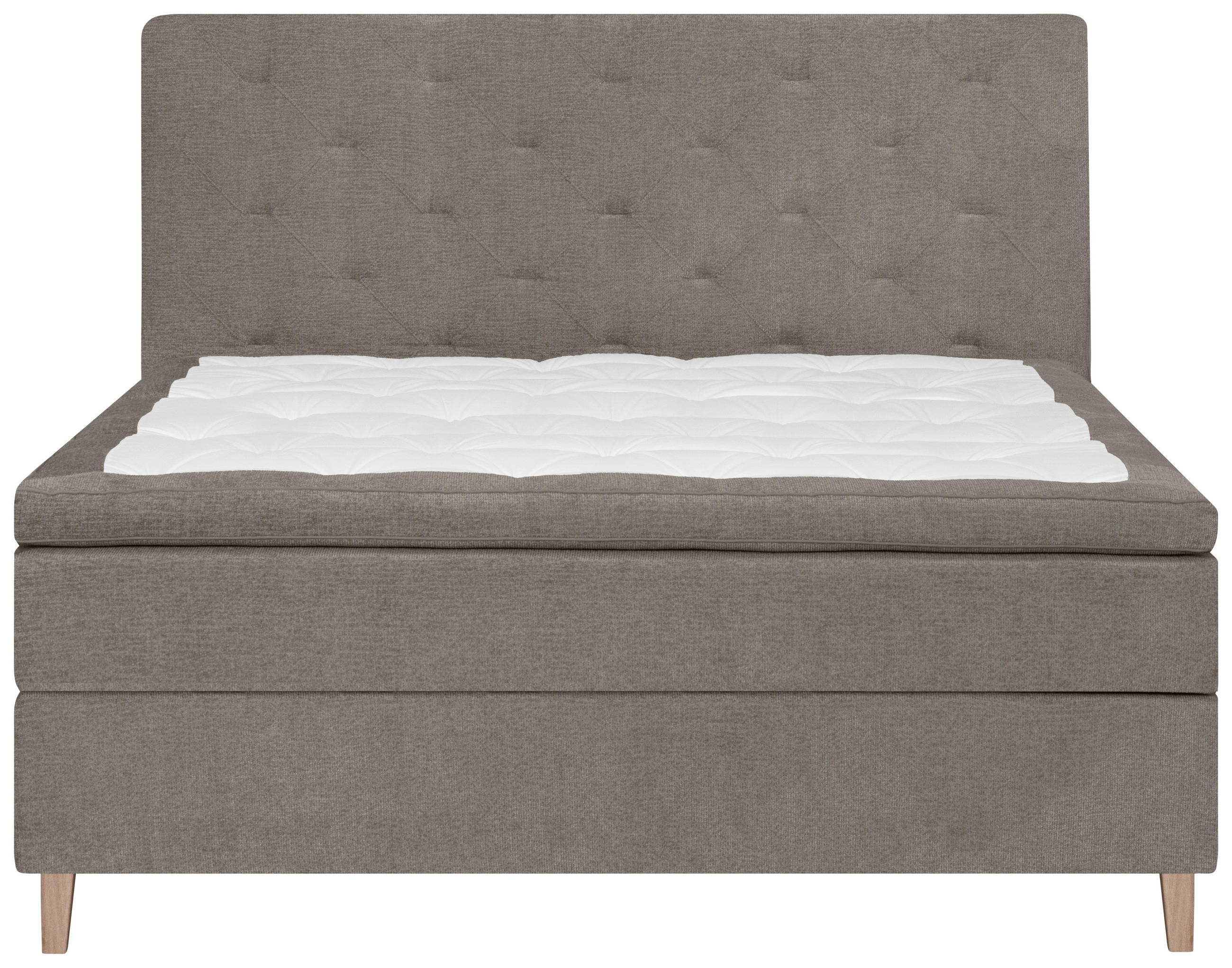 Thumbnail - Welnova Boxspringbett, Graubraun, Textil, Eiche, H3, 7-Zonen, Höhe ca. 19 cm, 120x200 cm, Matratze, gepolstertes Kopftei...