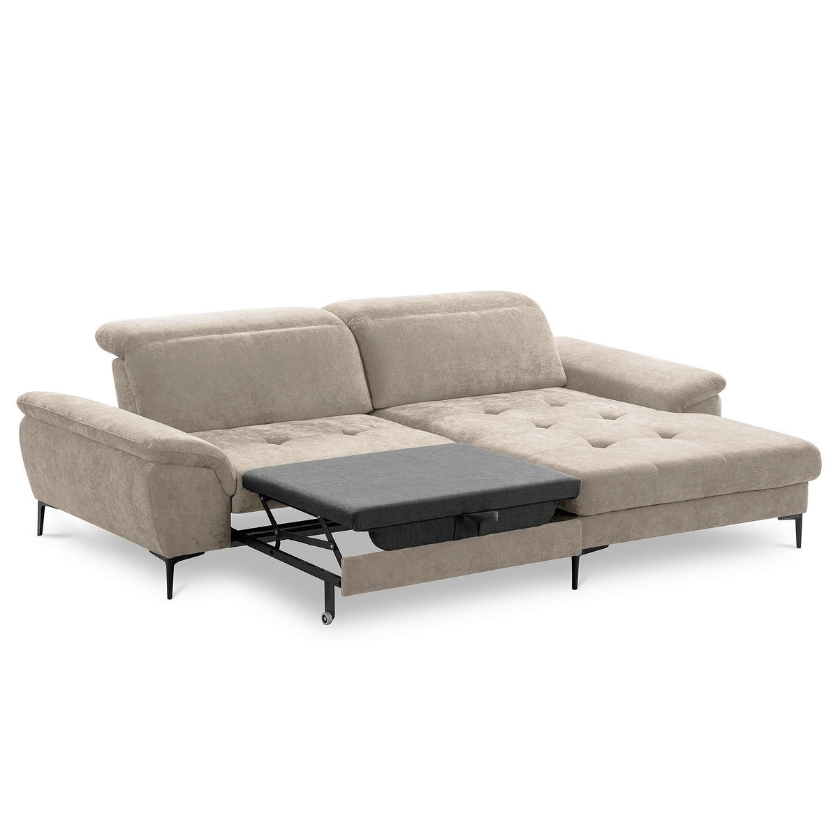 ECKSOFA  Webstoff Taupe  - Taupe/Schwarz, Design, Textil/Metall (268/195cm) - Livetastic