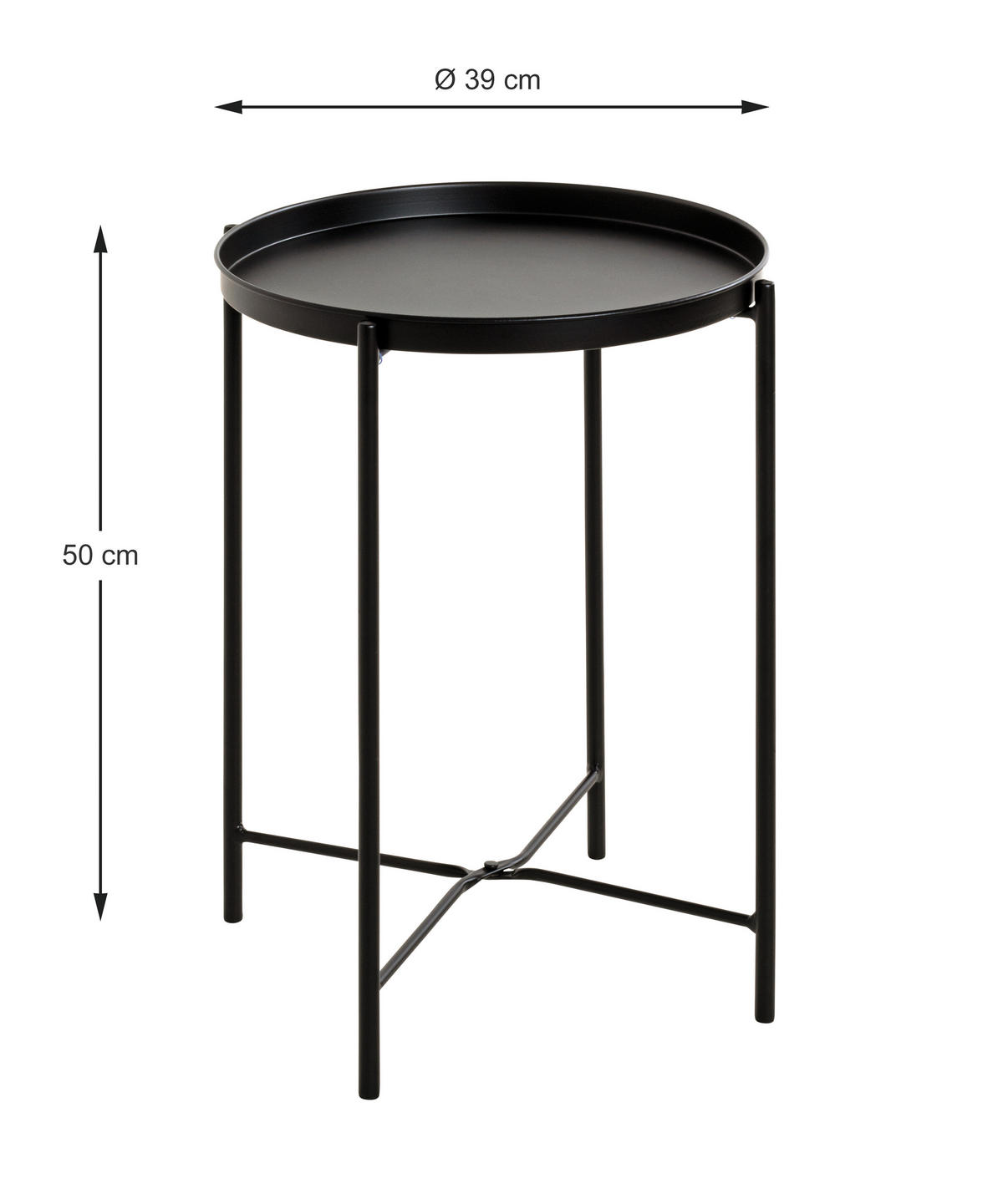 BEISTELLTISCH in Metall 39/39/50 cm  - Schwarz, Design, Metall (39/39/50cm)