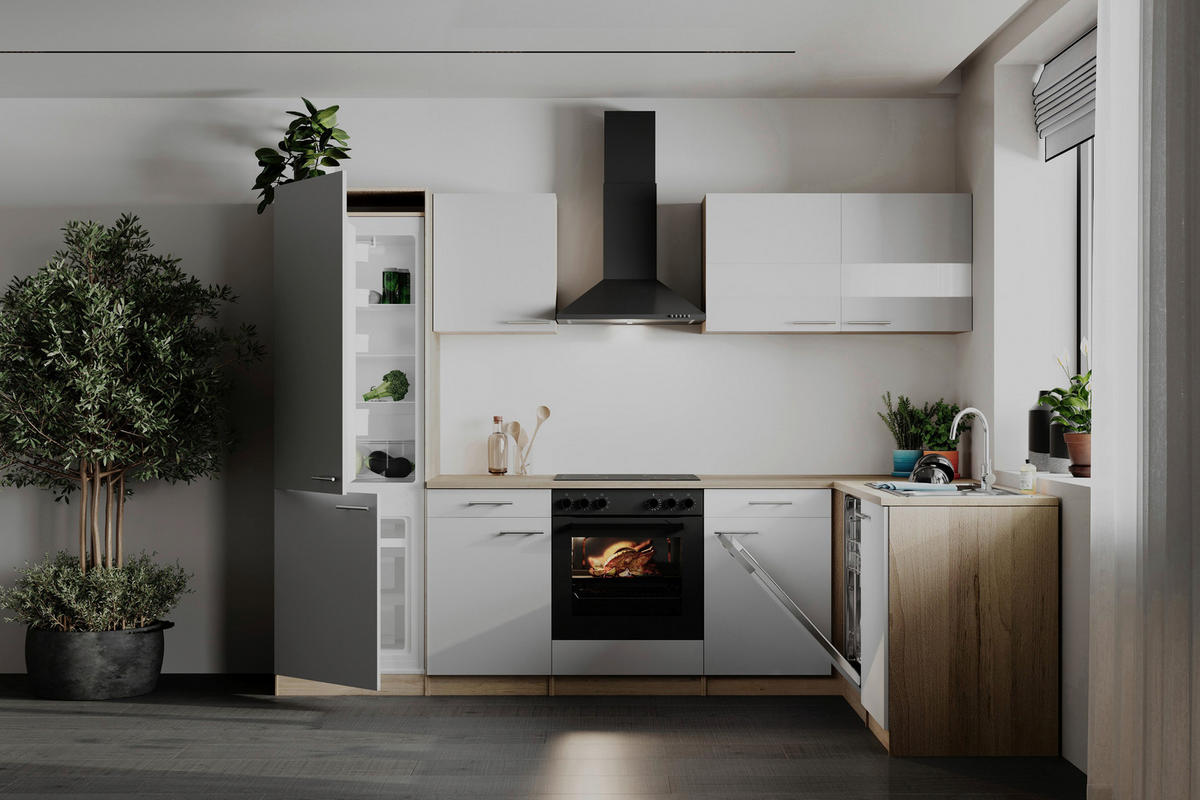 HÖRNKÖK 280/172 cm  i vit  - stålfärgad/vit, Basics, metall/trämaterial (280/172cm) - Respekta