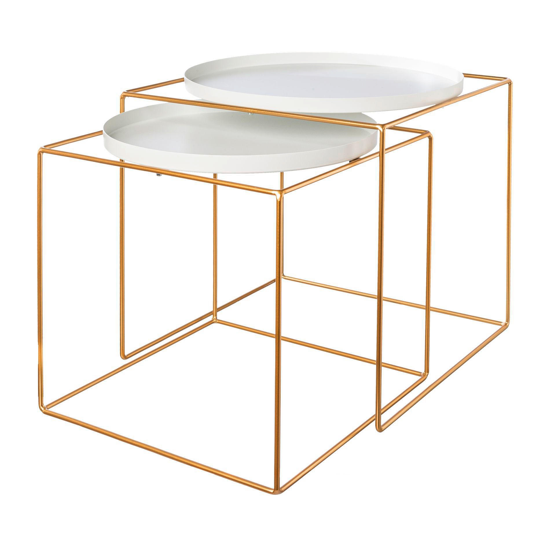 BEISTELLTISCHSET rund Weiß, Goldfarben  - Goldfarben/Weiß, Trend, Metall
