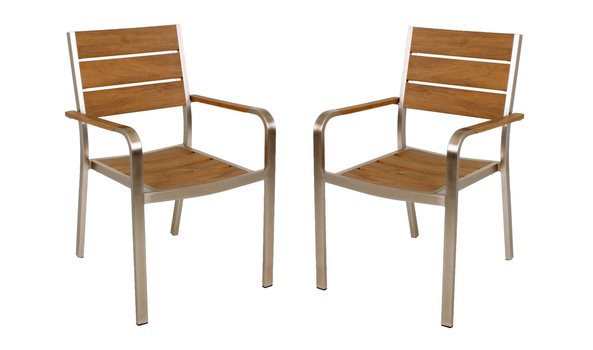 GARTENSTUHL-SET Metall, Kunststoff Champagner, Teakfarben  - Champagner/Teakfarben, Basics, Kunststoff/Metall (55/85/60cm) - Gardenson