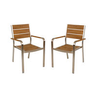 GARTENSTUHL-SET Aluminium Champagner, Teakfarben  - Champagner/Teakfarben, Basics, Kunststoff/Metall (55/85/60cm) - Gardenson